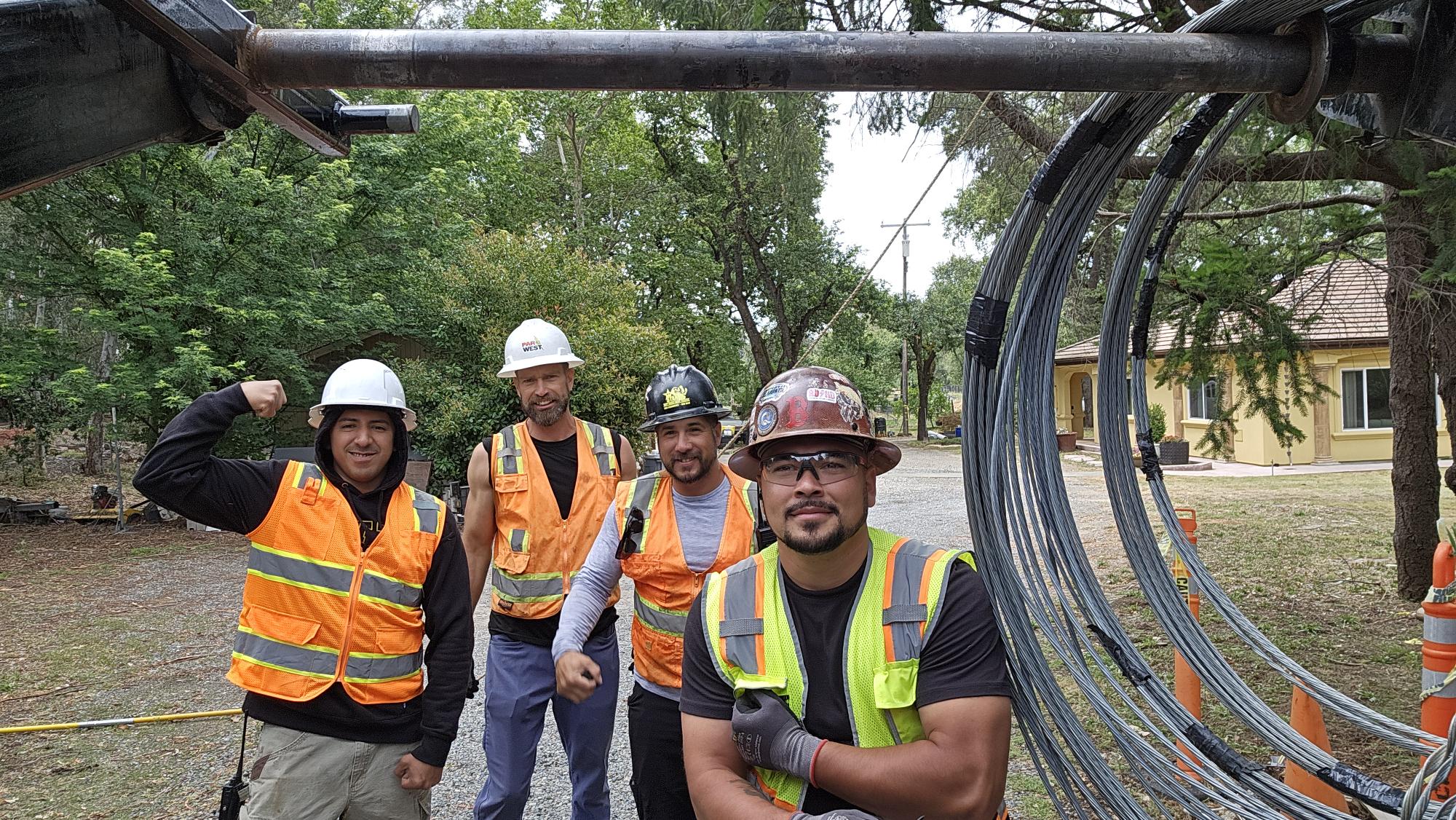 Line Bros LLC crew performing aerial OSP construction in Sacramento, CA