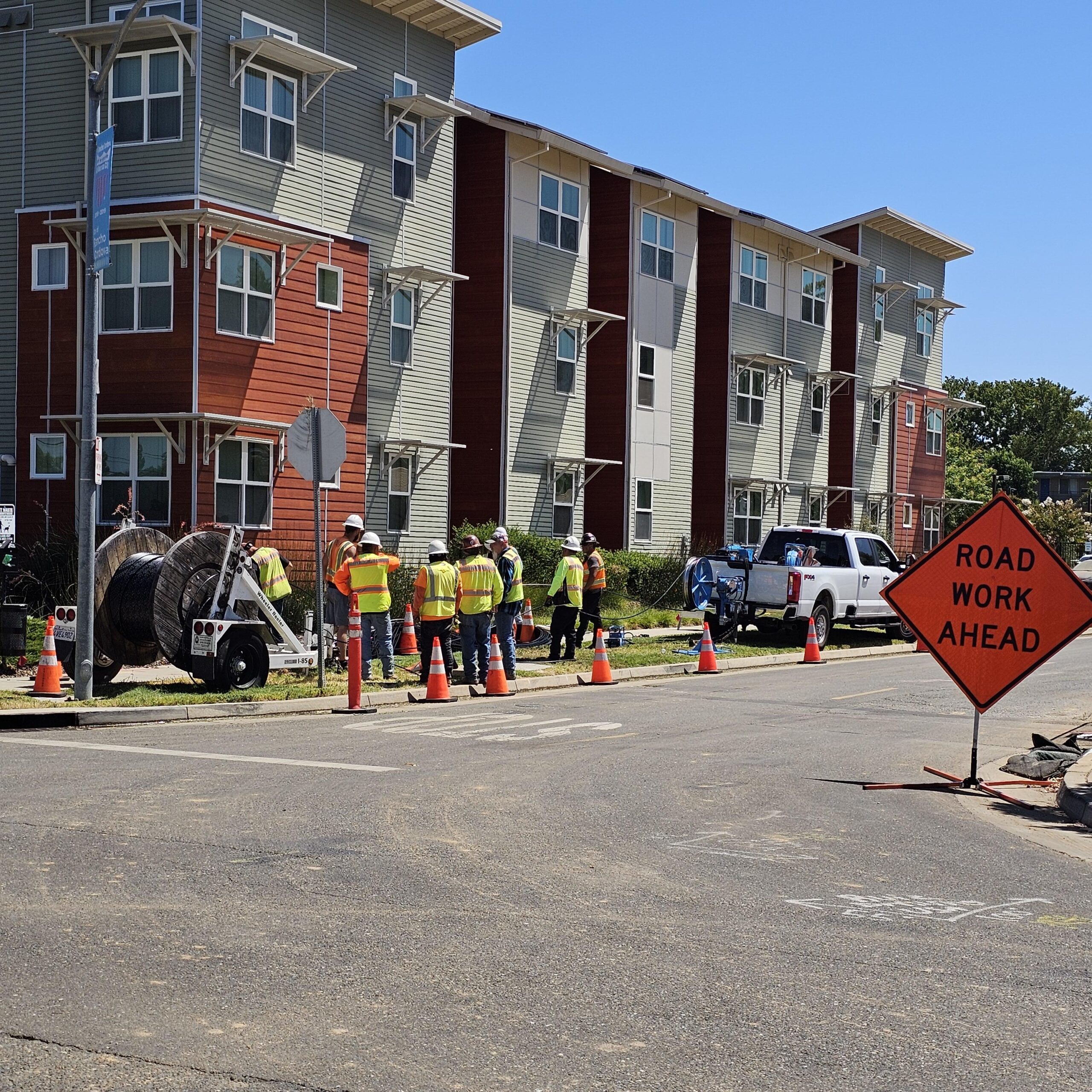 Line Bros LLC crew active on a Sacramento telecom utility construction site